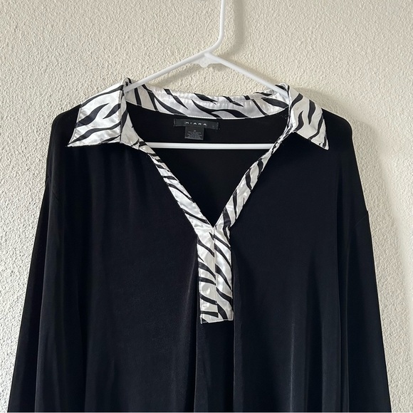 Kiara Women’s Blouse 2X Black Zebra Print Collar Pop Over 3/4 Sleeve Party - Picture 3 of 8